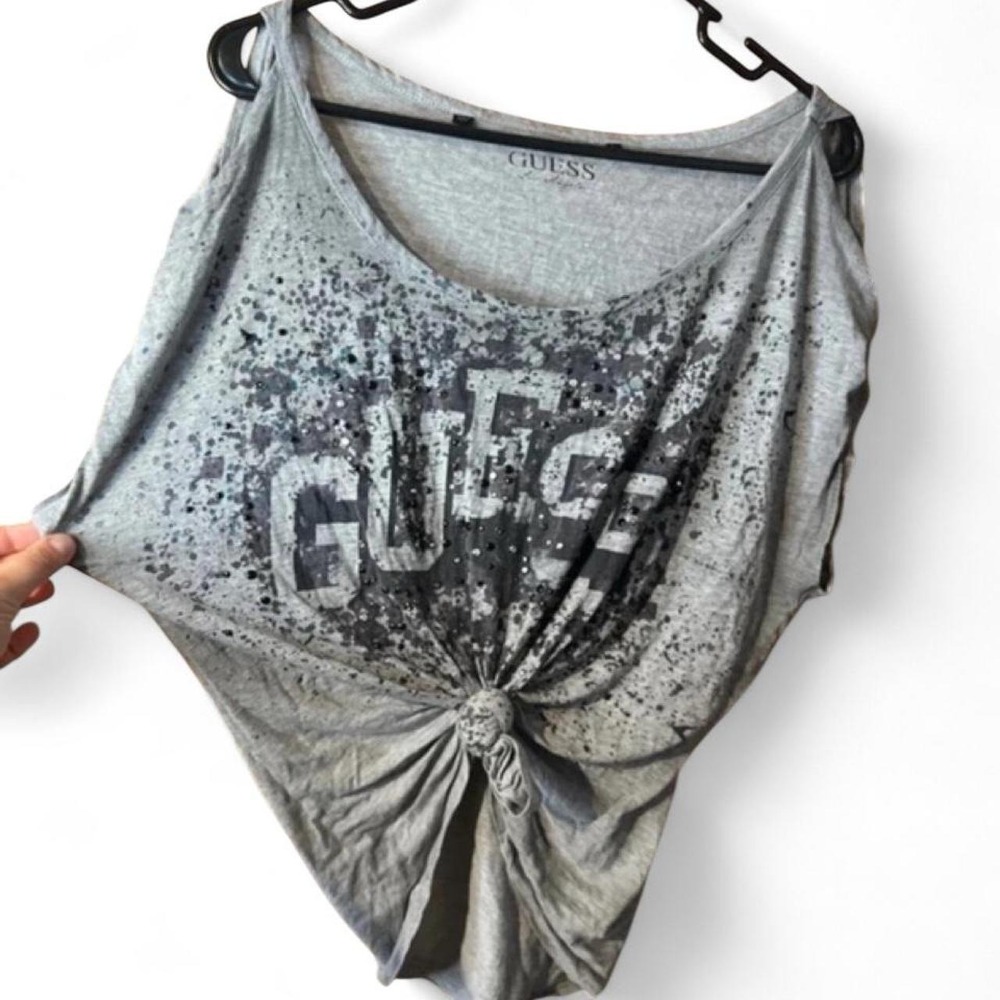 GUESS Los Angeles Women's Large Grey Dolman Sleeve Open Side Split Graphic Tee